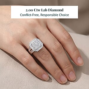 Luxuriant Lab Grown Diamond Geometry Ring in Rhodium Over Sterling Silver 2.00 ctw (Size 8.0)