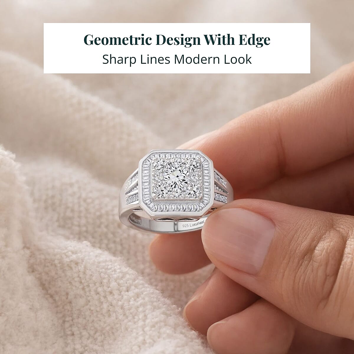 Luxuriant Lab Grown Diamond Geometry Ring in Rhodium Over Sterling Silver 2.00 ctw (Size 9.0) image number 5