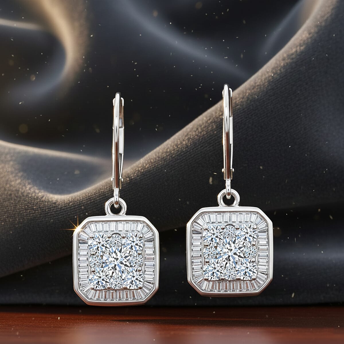 Luxuriant Lab Grown Diamond G-H SI 2.00 ctw Empire Geometry Earrings in Rhodium Over Sterling Silver image number 1