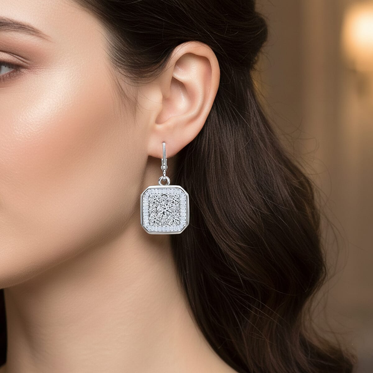 Luxuriant Lab Grown Diamond G-H SI 2.00 ctw Empire Geometry Earrings in Rhodium Over Sterling Silver image number 10