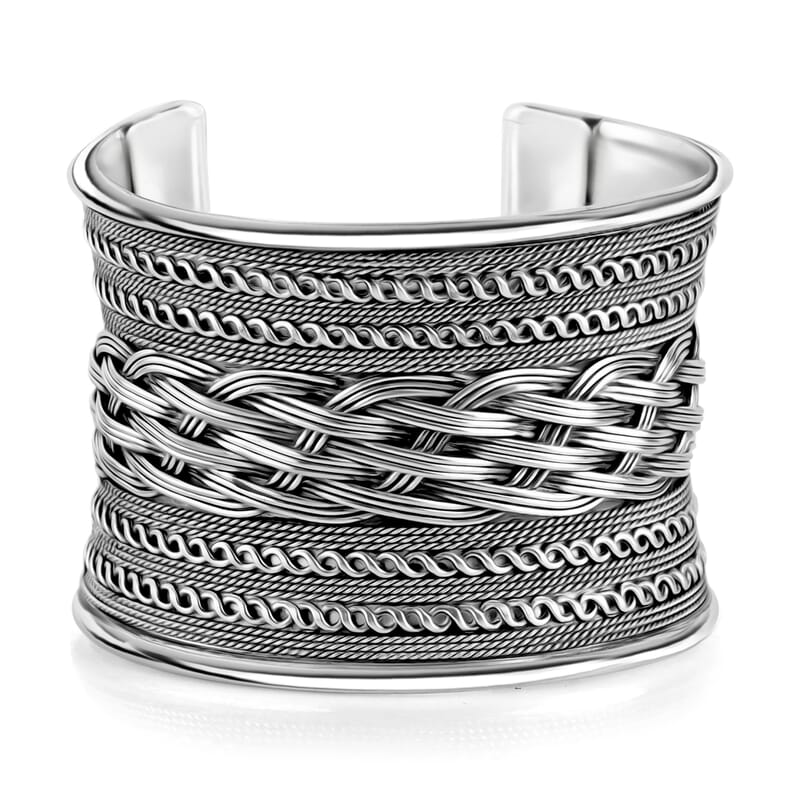 Handmade Braided Cuff Bracelet in Silvertone