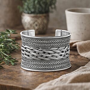 Handmade Braided Cuff Bracelet in Silvertone