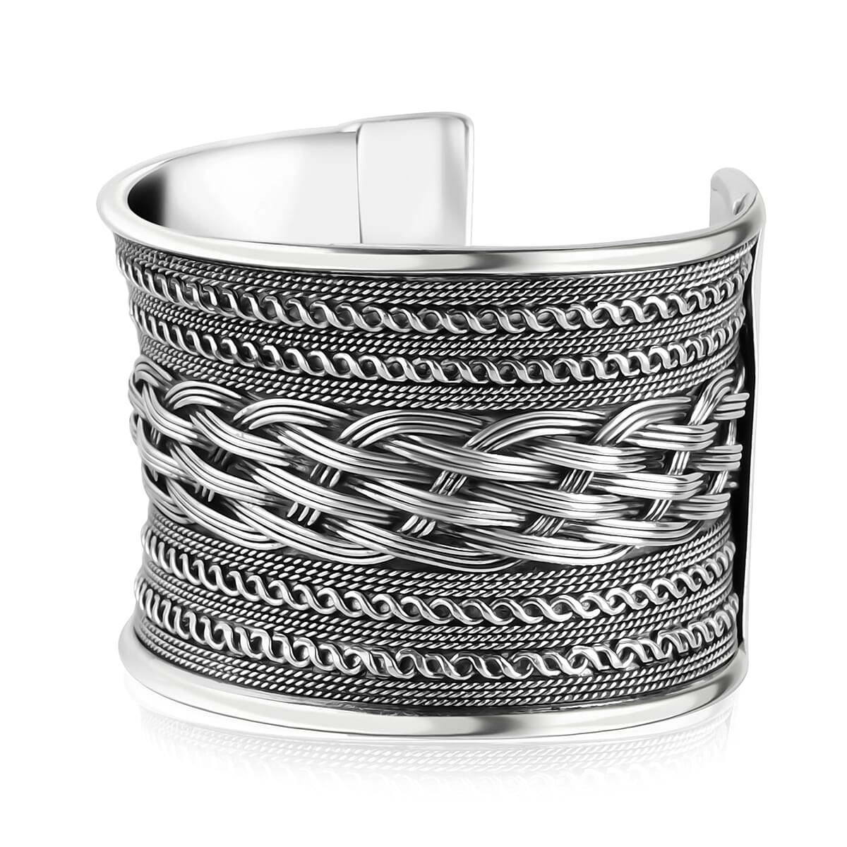 Handmade Braided Cuff Bracelet in Silvertone image number 3
