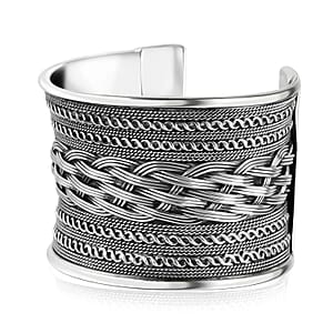Handmade Braided Cuff Bracelet in Silvertone