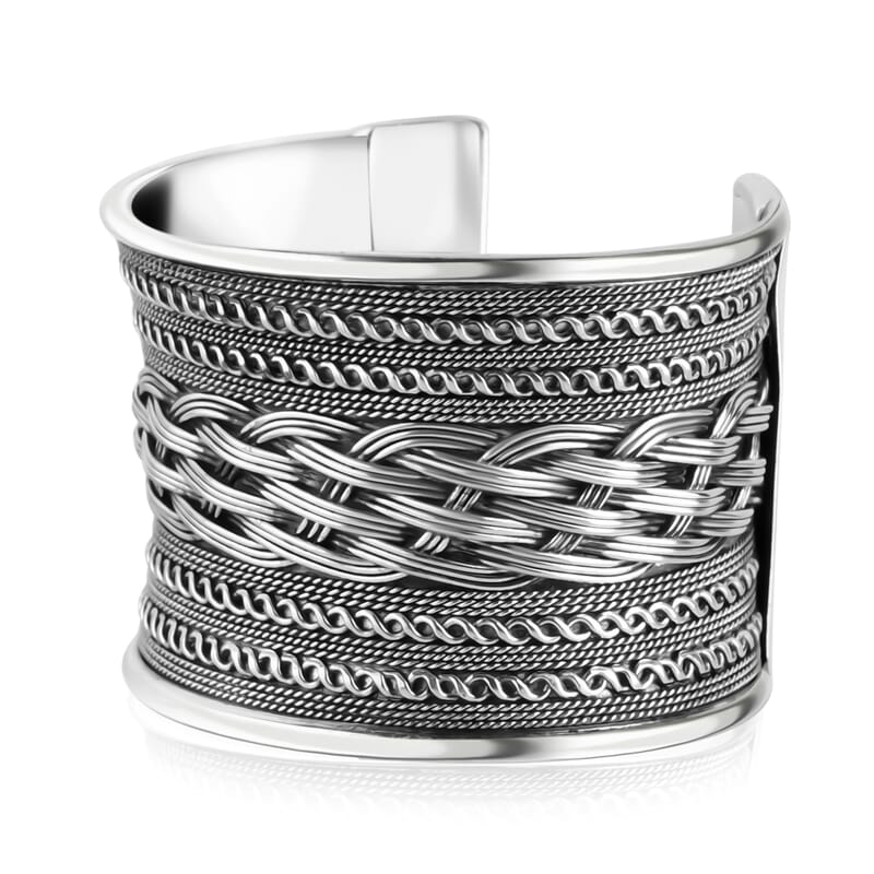 Handmade Braided Cuff Bracelet in Silvertone