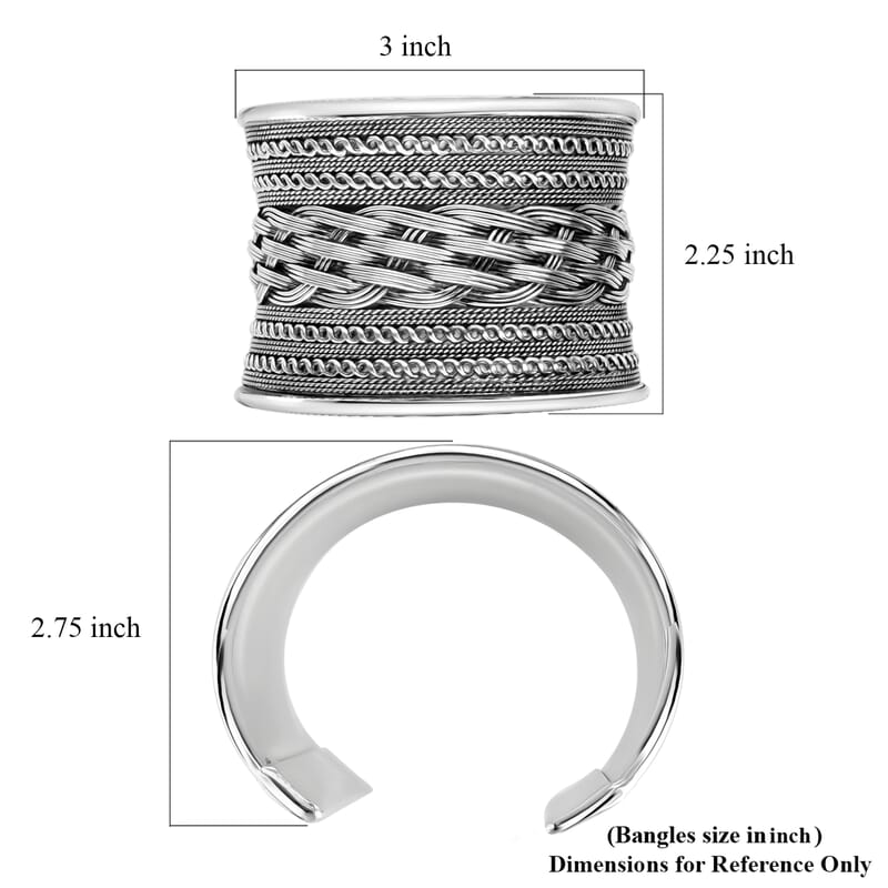 Handmade Braided Cuff Bracelet in Silvertone