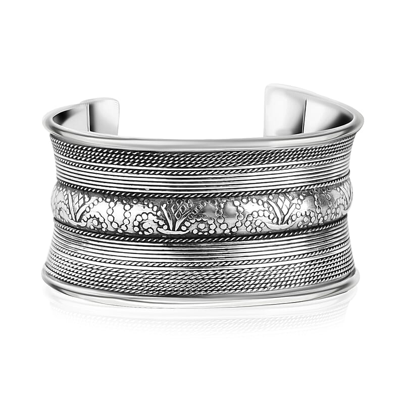 Handmade Braided Cuff Bracelet in Silvertone
