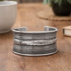 Handmade Braided Cuff Bracelet in Silvertone