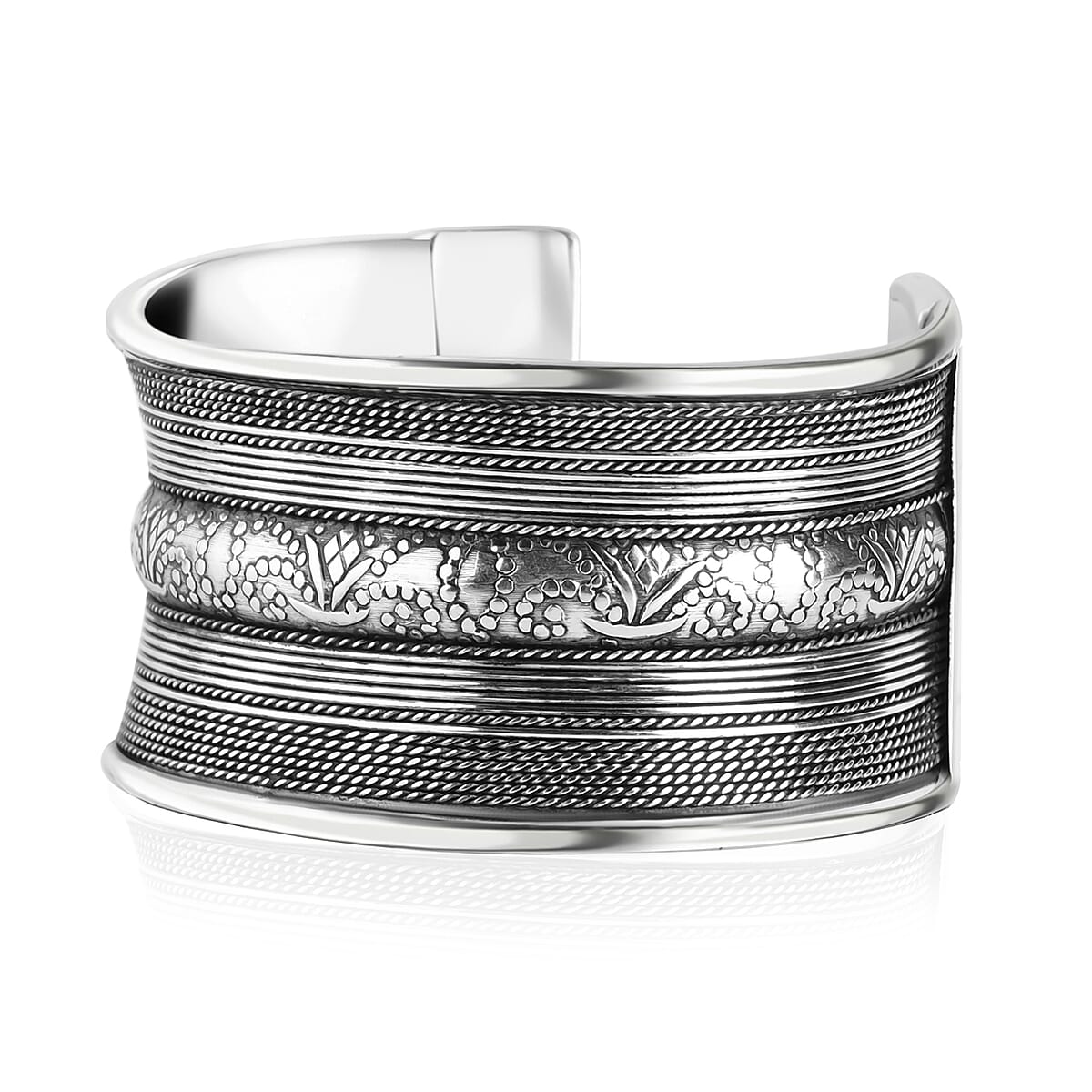 Handmade Braided Cuff Bracelet in Silvertone image number 3