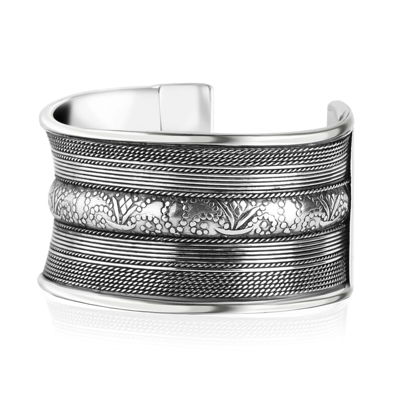 Handmade Braided Cuff Bracelet in Silvertone