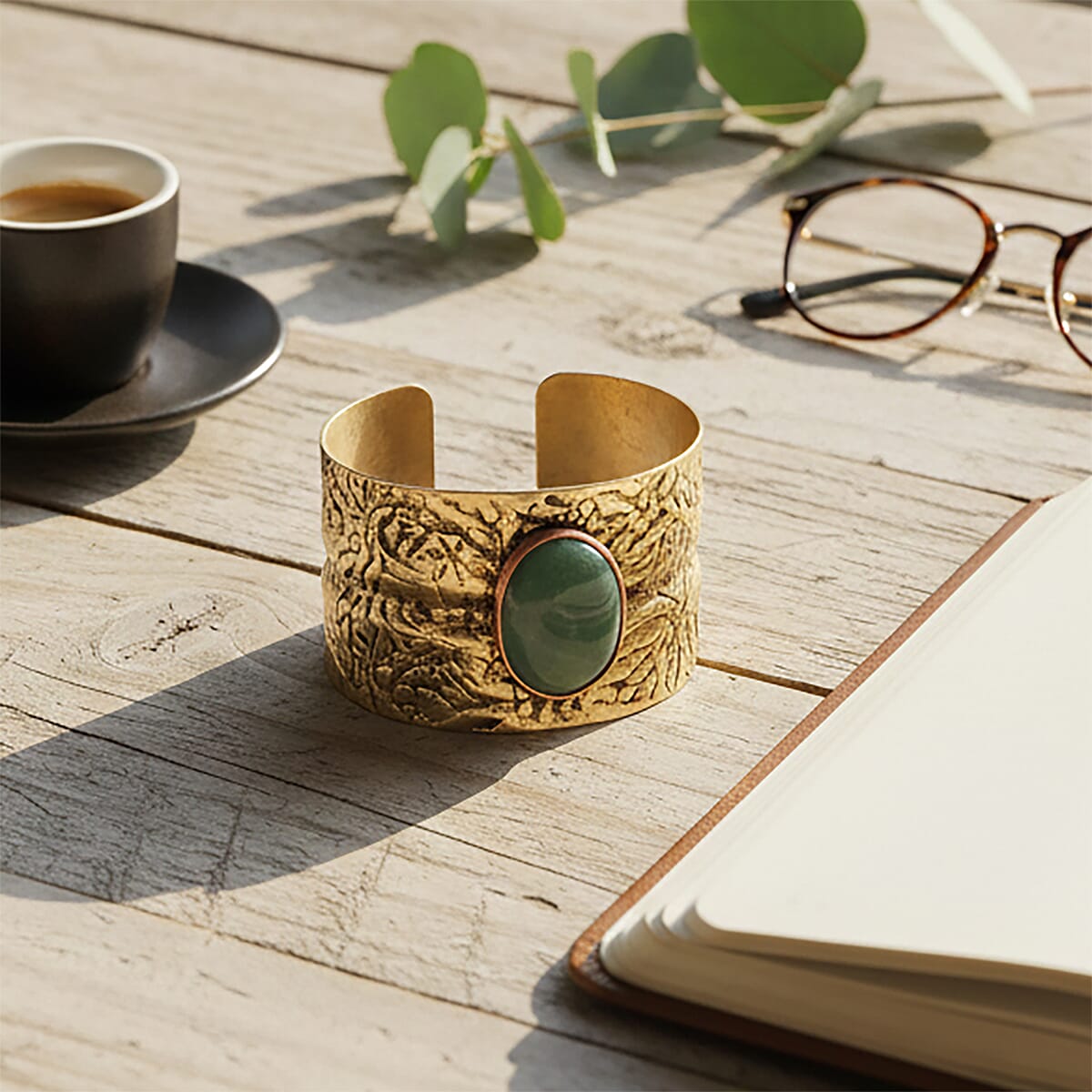 Handmade Gemstone Cuff Bracelet in Goldtone image number 1