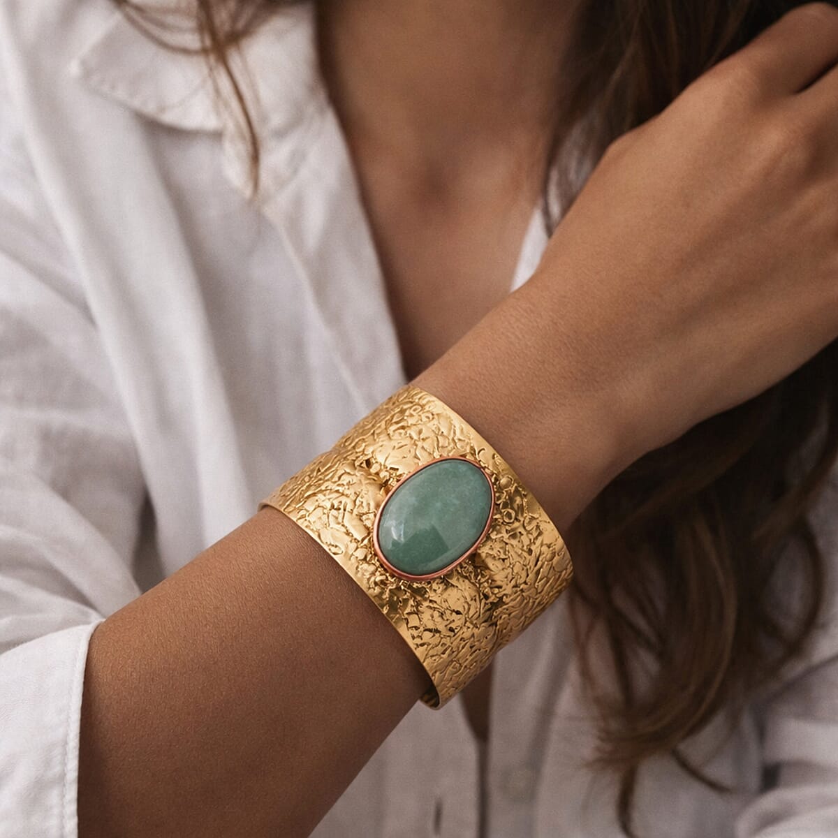 Handmade Gemstone Cuff Bracelet in Goldtone image number 2