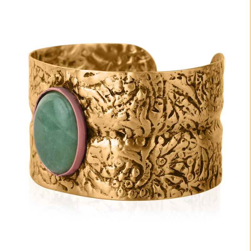 Handmade Gemstone Cuff Bracelet in Goldtone
