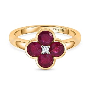 D'Joy African Ruby and White Zircon 1.58 ctw Ring in 18K Vermeil Yellow Gold Over Sterling Silver (Size 10.0)