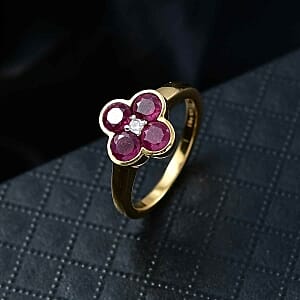 D'Joy African Ruby and White Zircon 1.58 ctw Ring in 18K Vermeil Yellow Gold Over Sterling Silver (Size 10.0)