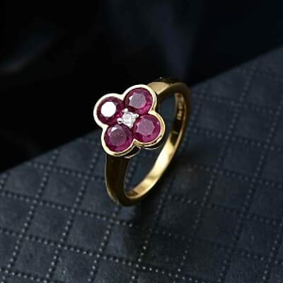 D'Joy African Ruby and White Zircon 1.58 ctw Ring in 18K Vermeil Yellow Gold Over Sterling Silver (Size 10.0)