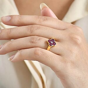 D'Joy African Ruby and White Zircon 1.58 ctw Ring in 18K Vermeil Yellow Gold Over Sterling Silver (Size 10.0)