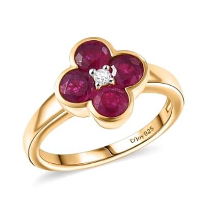 D'Joy African Ruby and White Zircon 1.58 ctw Ring in 18K Vermeil Yellow Gold Over Sterling Silver (Size 10.0)