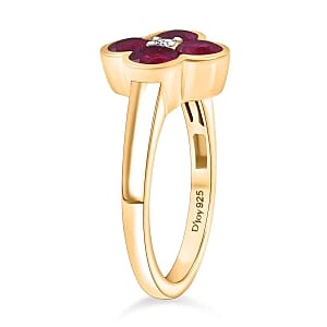 D'Joy African Ruby and White Zircon 1.58 ctw Ring in 18K Vermeil Yellow Gold Over Sterling Silver (Size 10.0)