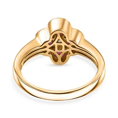 D'Joy African Ruby and White Zircon 1.58 ctw Ring in 18K Vermeil Yellow Gold Over Sterling Silver (Size 10.0)