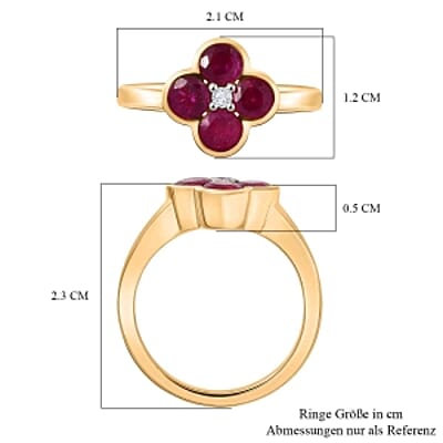 D'Joy African Ruby and White Zircon 1.58 ctw Ring in 18K Vermeil Yellow Gold Over Sterling Silver (Size 10.0)