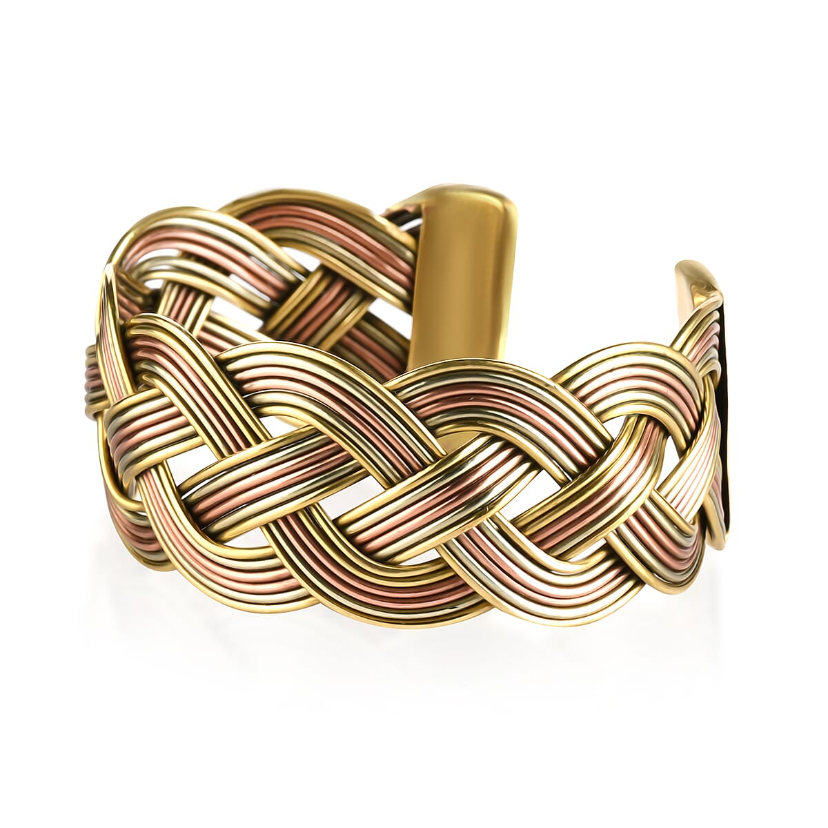 Handmade Criss Cross Cuff Bracelet in Goldtone and Rosetone image number 2