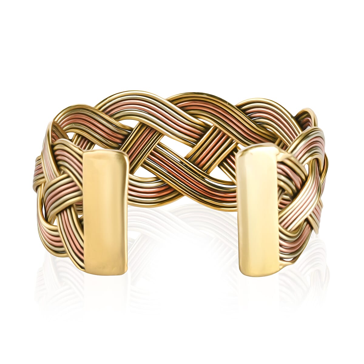 Handmade Criss Cross Cuff Bracelet in Goldtone and Rosetone image number 3