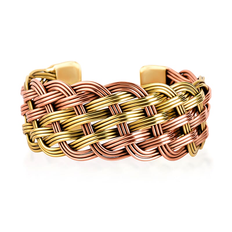 Handmade Criss Cross Cuff Bracelet in Goldtone and Rosetone (7In)