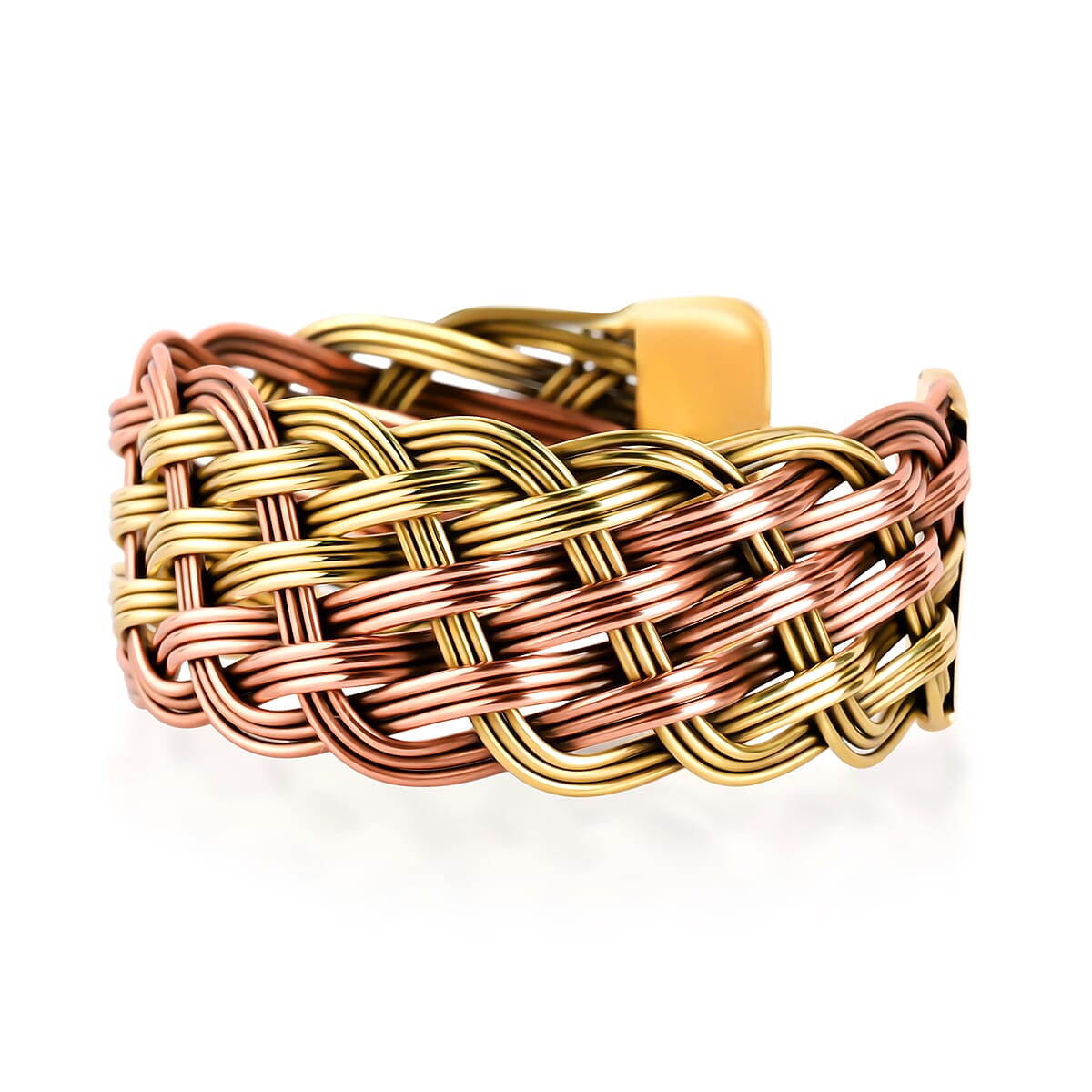 Handmade Criss Cross Cuff Bracelet in Goldtone and Rosetone (7In) image number 2