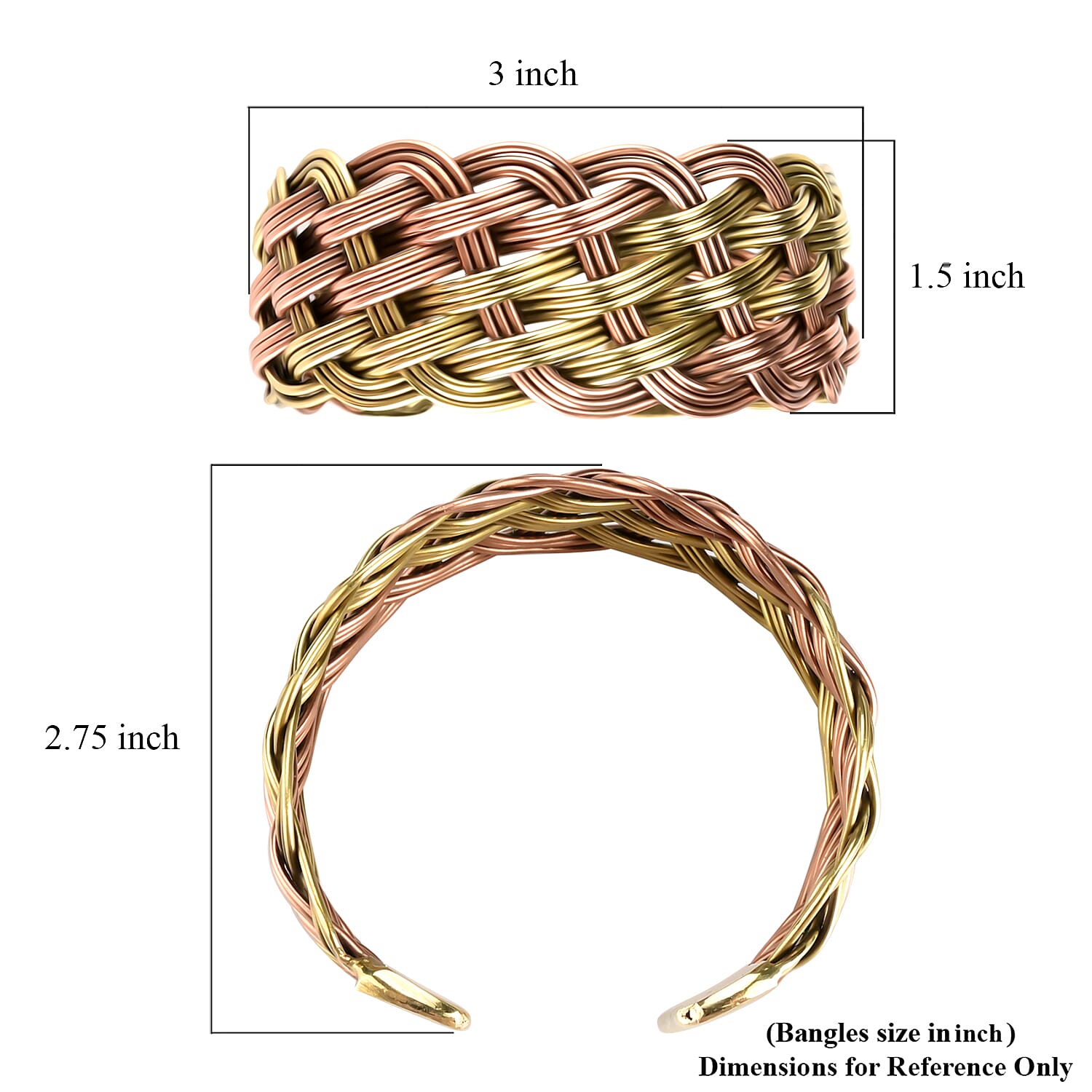 Handmade Criss Cross Cuff Bracelet in Goldtone and Rosetone (7In)