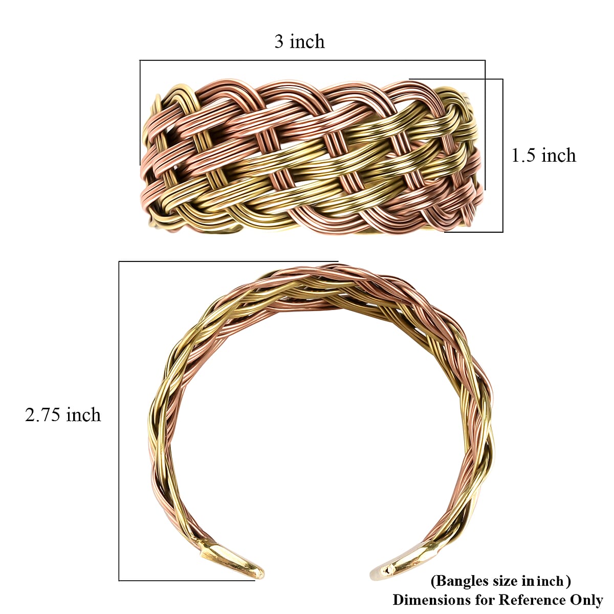 Handmade Criss Cross Cuff Bracelet in Goldtone and Rosetone (7In) image number 4