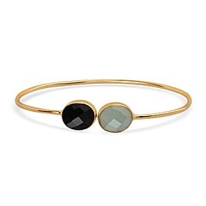 Blue Calcedony and Black Onyx Bangle Bracelet in Goldtone
