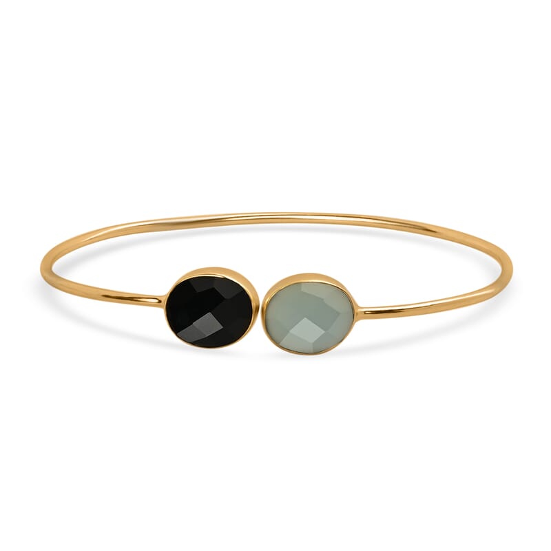 Blue Calcedony and Black Onyx Bangle Bracelet in Goldtone
