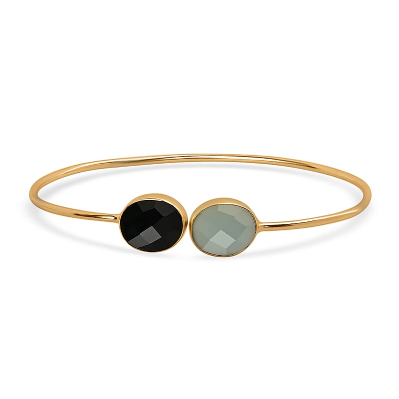 Blue Calcedony and Black Onyx Bangle Bracelet in Goldtone