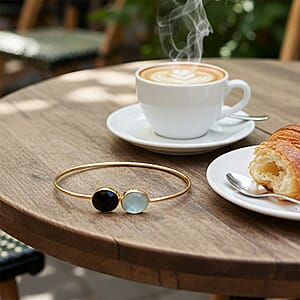 Blue Calcedony and Black Onyx Bangle Bracelet in Goldtone