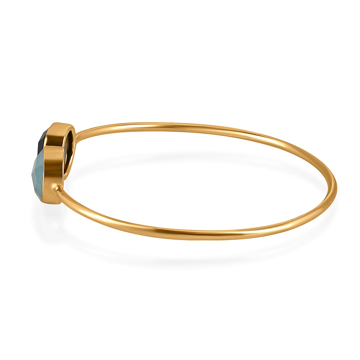 Blue Calcedony and Black Onyx Bangle Bracelet in Goldtone image number 3