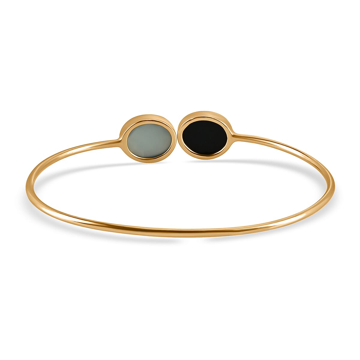 Blue Calcedony and Black Onyx Bangle Bracelet in Goldtone image number 4