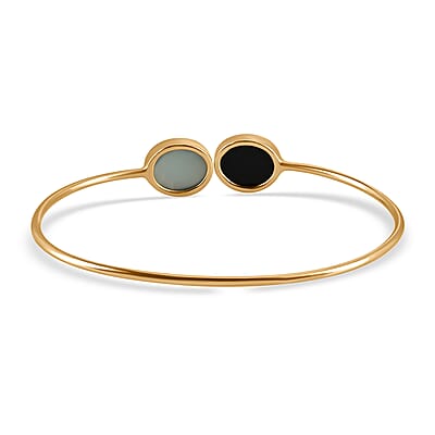 Blue Calcedony and Black Onyx Bangle Bracelet in Goldtone