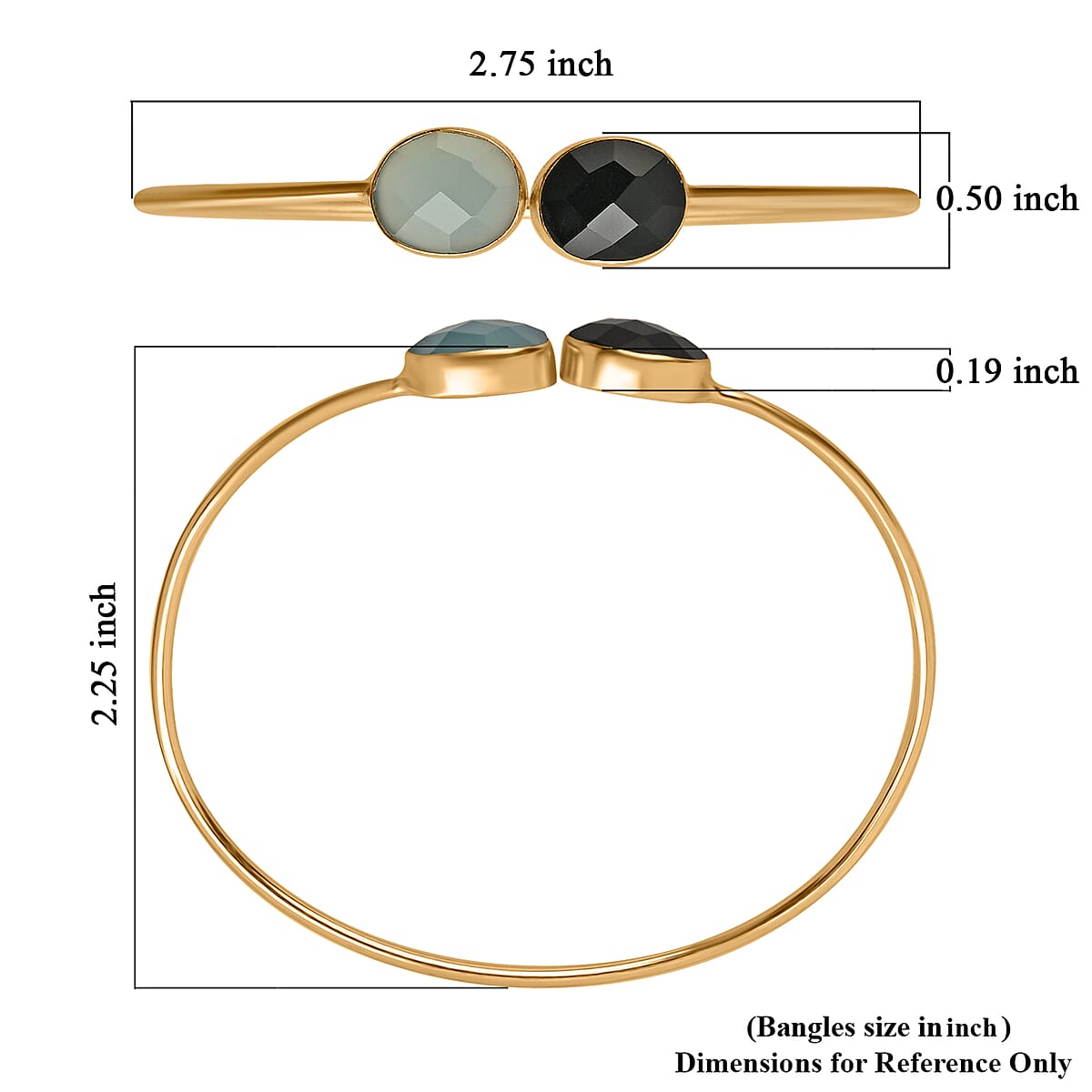 Blue Calcedony and Black Onyx Bangle Bracelet in Goldtone image number 5