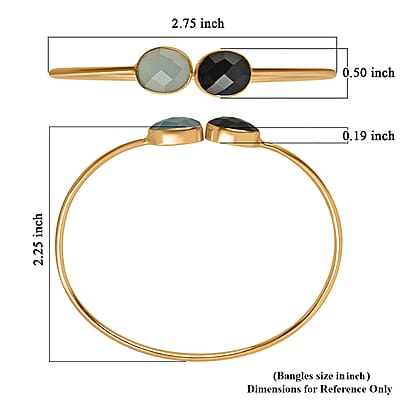 Blue Calcedony and Black Onyx Bangle Bracelet in Goldtone