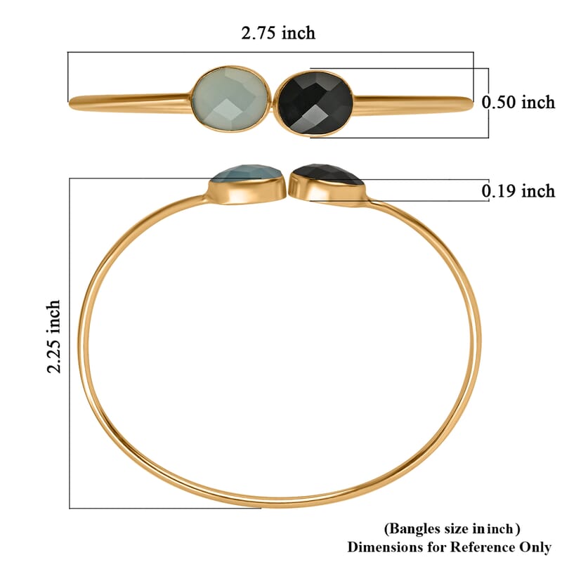 Blue Calcedony and Black Onyx Bangle Bracelet in Goldtone