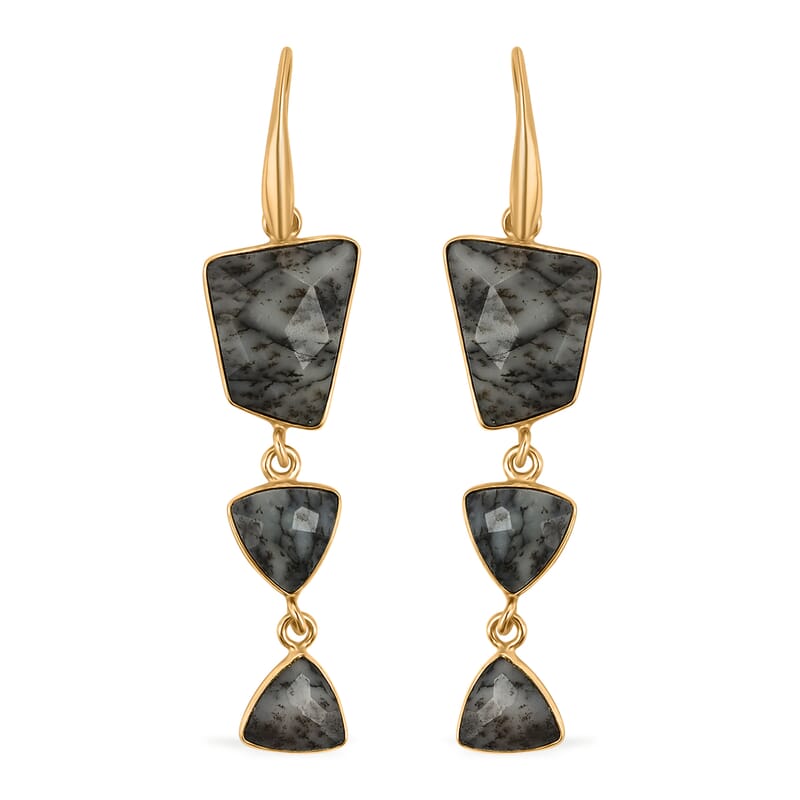 Dendrite Opal Dangle Earrings in Goldtone