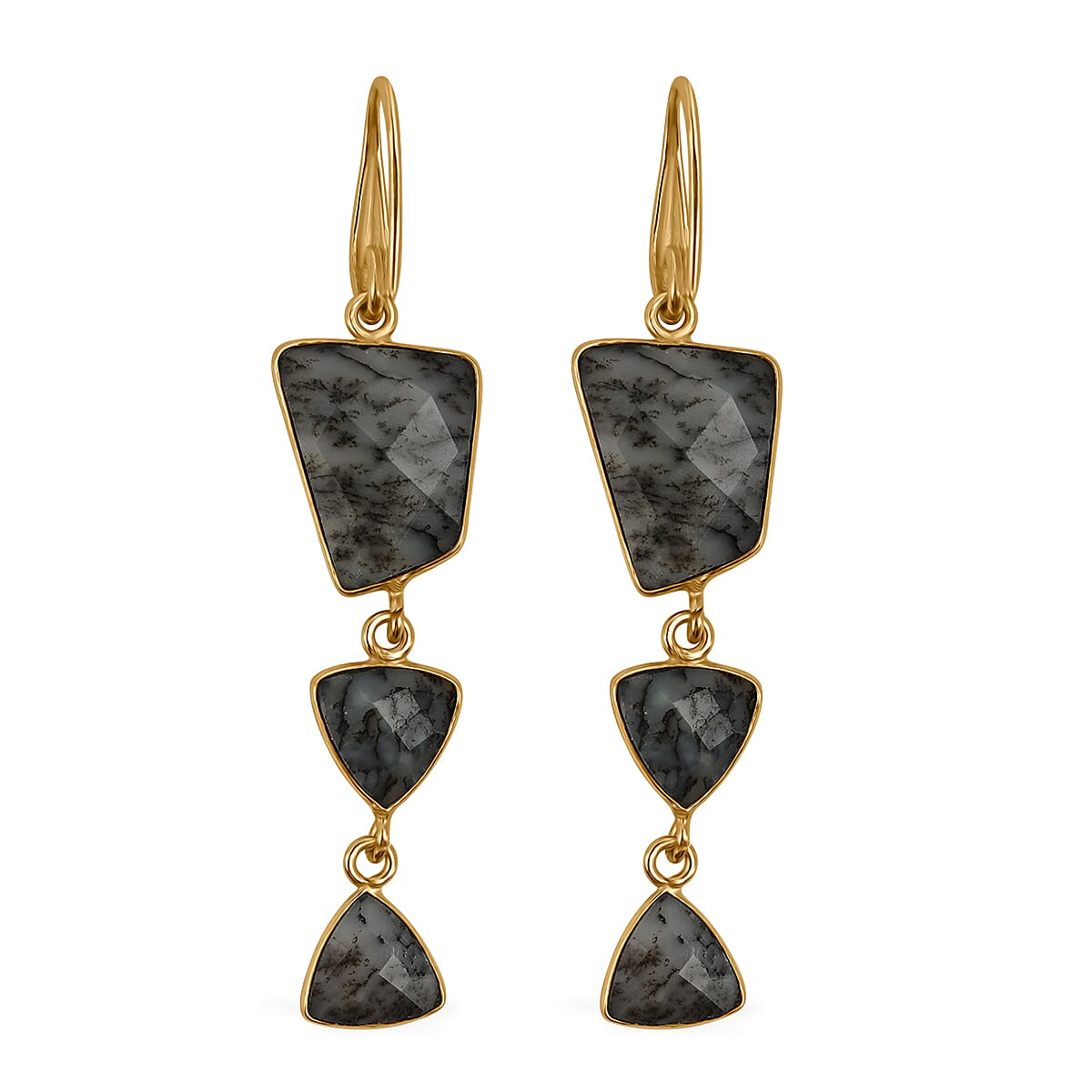 Dendrite Opal Dangle Earrings in Goldtone