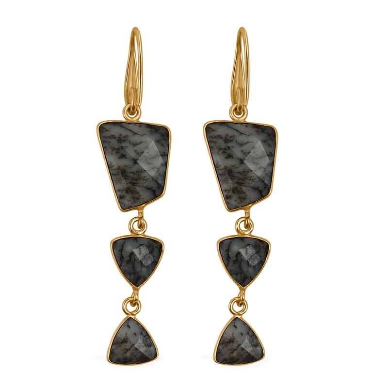 Dendrite Opal Dangle Earrings in Goldtone