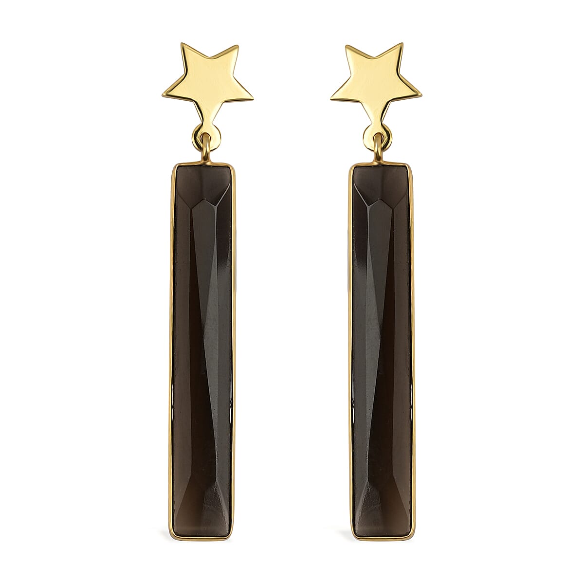 Brazilian Smoky Quartz Rectangle Dangle Earrings in Goldtone image number 0
