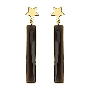 Brazilian Smoky Quartz Rectangle Dangle Earrings in Goldtone