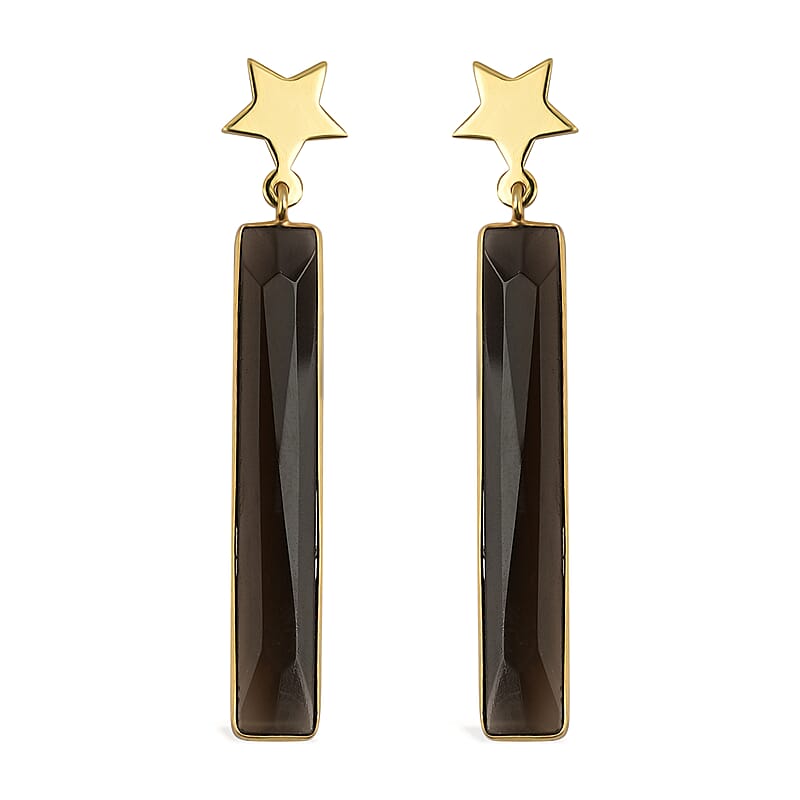 Brazilian Smoky Quartz Rectangle Dangle Earrings in Goldtone