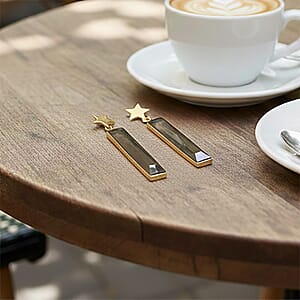 Brazilian Smoky Quartz Rectangle Dangle Earrings in Goldtone