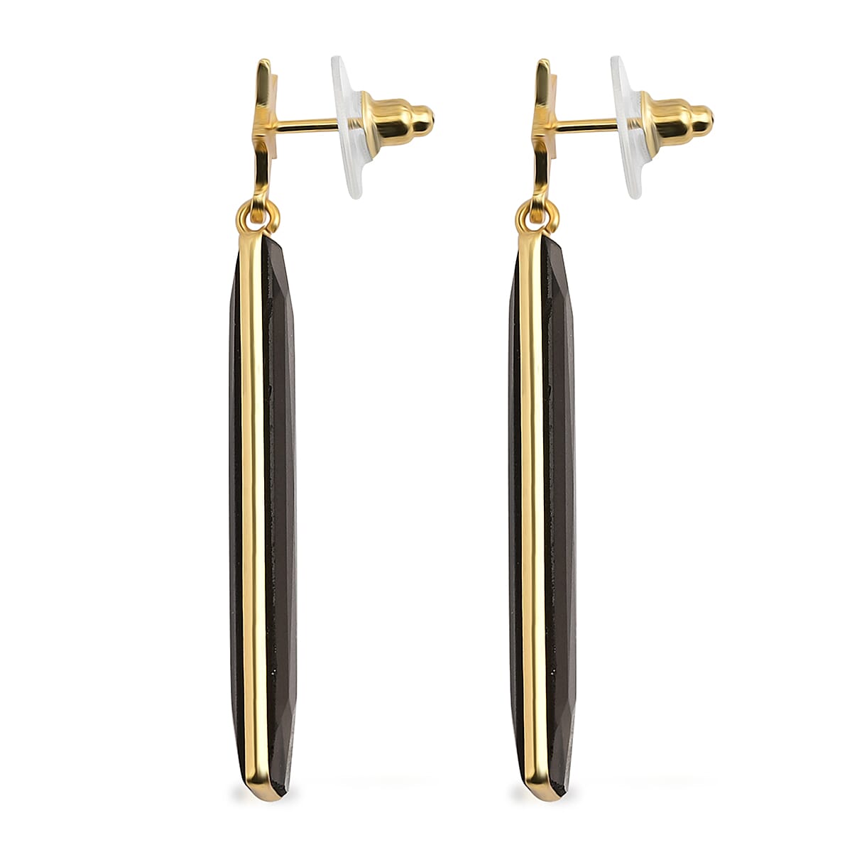 Brazilian Smoky Quartz Rectangle Dangle Earrings in Goldtone image number 3