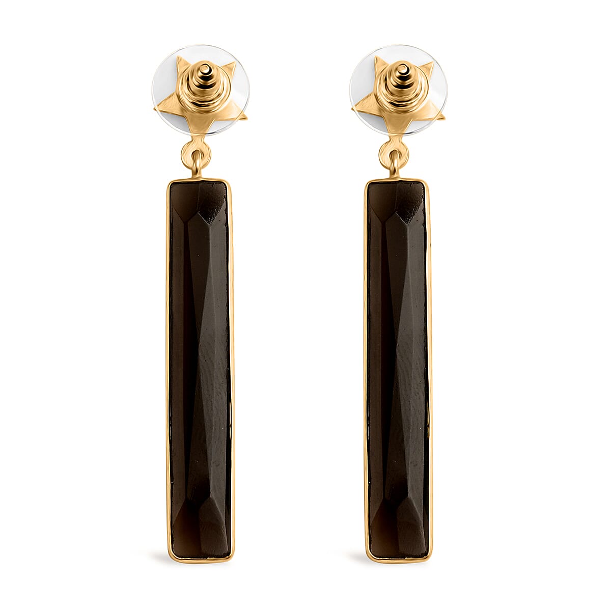 Brazilian Smoky Quartz Rectangle Dangle Earrings in Goldtone image number 4